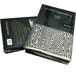 2 new Catherine Malandrino OPTIC Geometric Black and Ivory European Pillow Shams